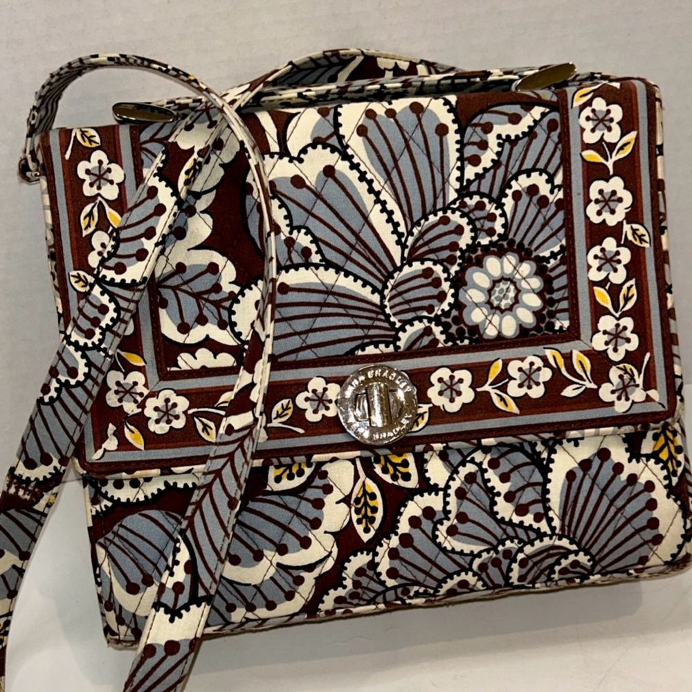 Y2K-Vera Bradley Java Blue Retired Crossbody Messenger Bag in Brown and Gray